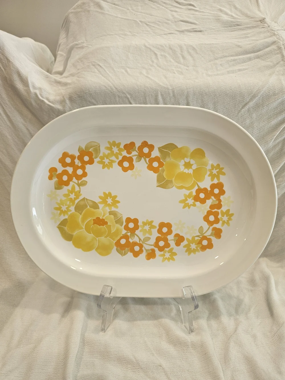 Vintage Centura by Corning Summer Hill Oval Serving Platter, 1970s Yellow Orange
